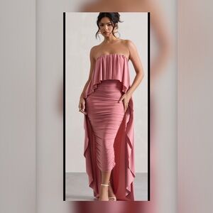 Club L London Strapless Ruffled Dress in Rose
